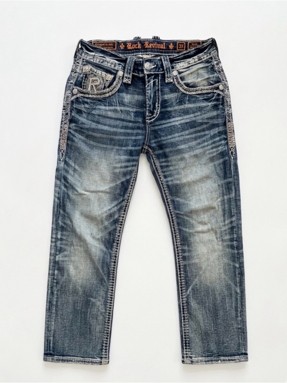 Rock Revival Men’s Faded Blue Slim Straight Jeans New